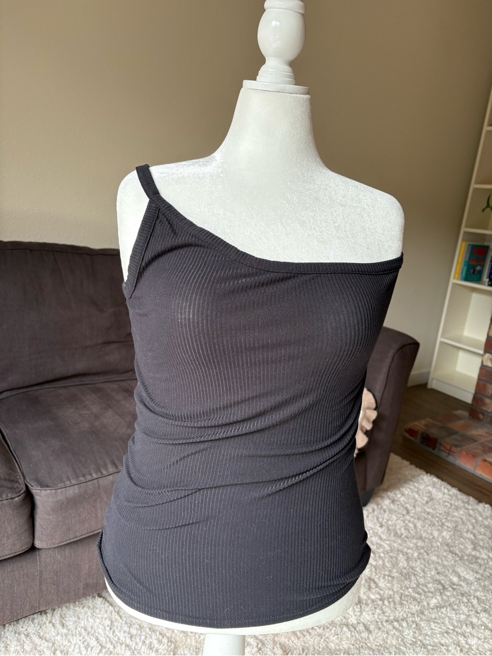long tall sally Black Ribbed One-Shoulder Tank Top